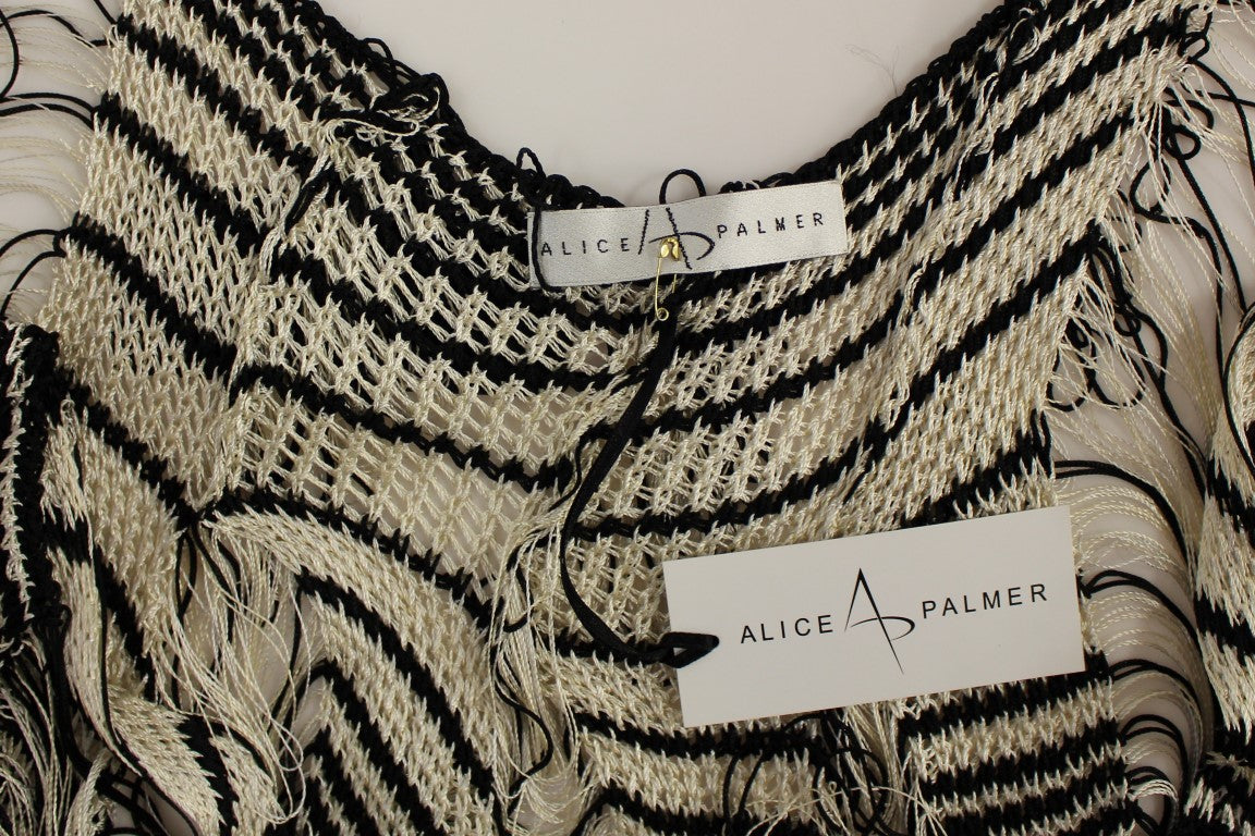 Alice Palmer – Schwarzes, asymmetrisches Strickkleid mit Streifen