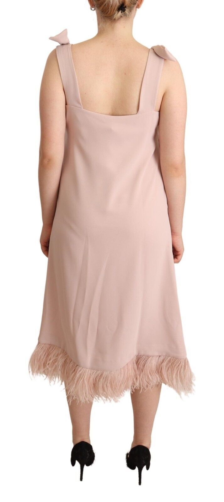 PAROSH – Ärmelloses Midi-Etuikleid aus Polyester mit Federn in Rosa