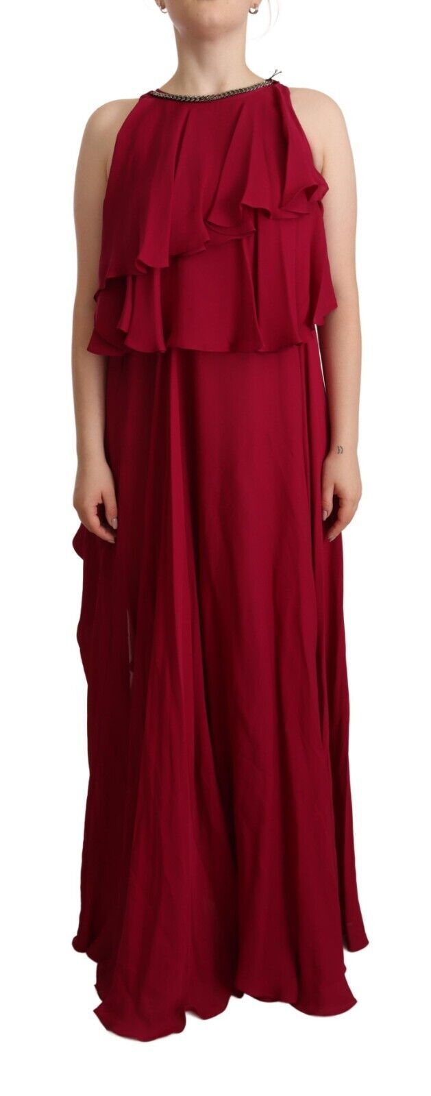 Robe longue sans manches évasée en soie à volants PLEIN SUD Orchid