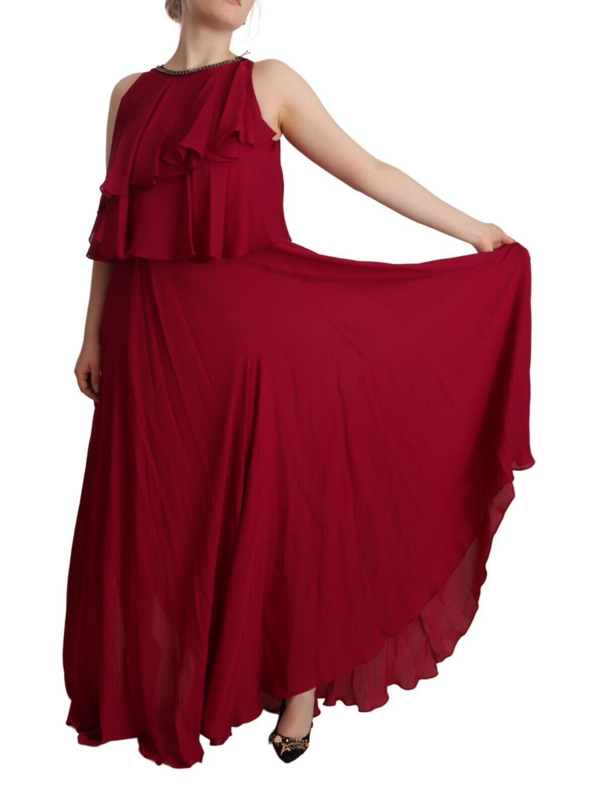 Robe longue sans manches évasée en soie à volants PLEIN SUD Orchid