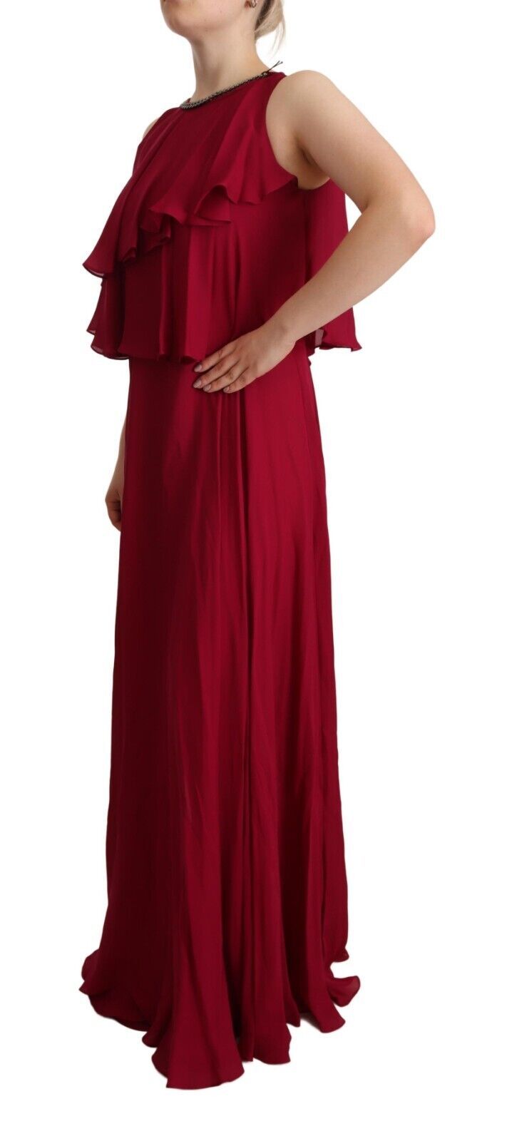 Robe longue sans manches évasée en soie à volants PLEIN SUD Orchid