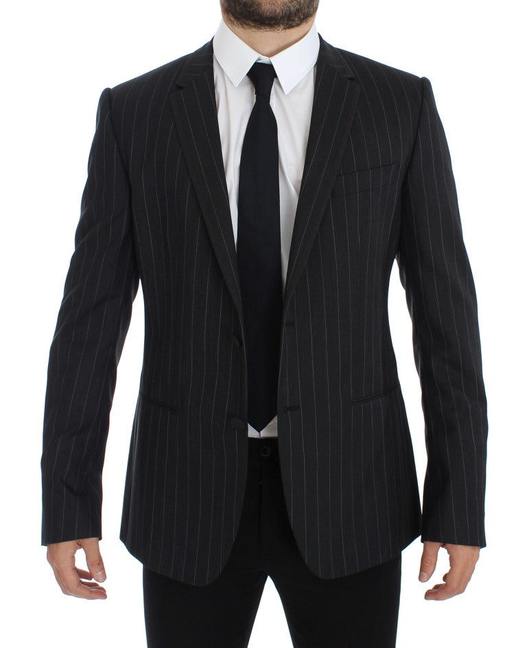 Blazer en laine Dolce & Gabbana gris rayé coupe ajustée