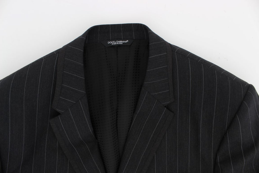 Blazer en laine Dolce & Gabbana gris rayé coupe ajustée