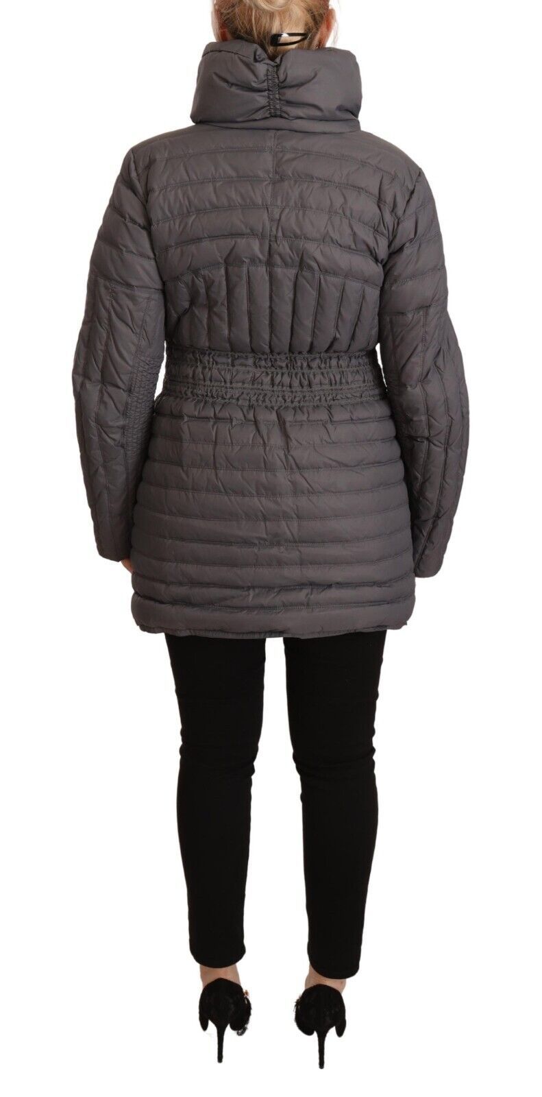 Roccobarocco – Graue, gesteppte Jacke mit langen Ärmeln und durchgehendem Reißverschluss und Logo-Patch
