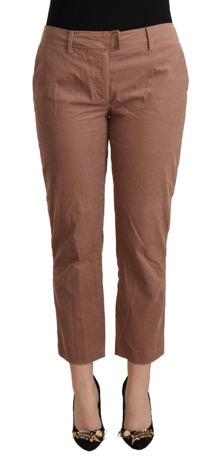 Pantalon fuselé court en coton marron Costume National