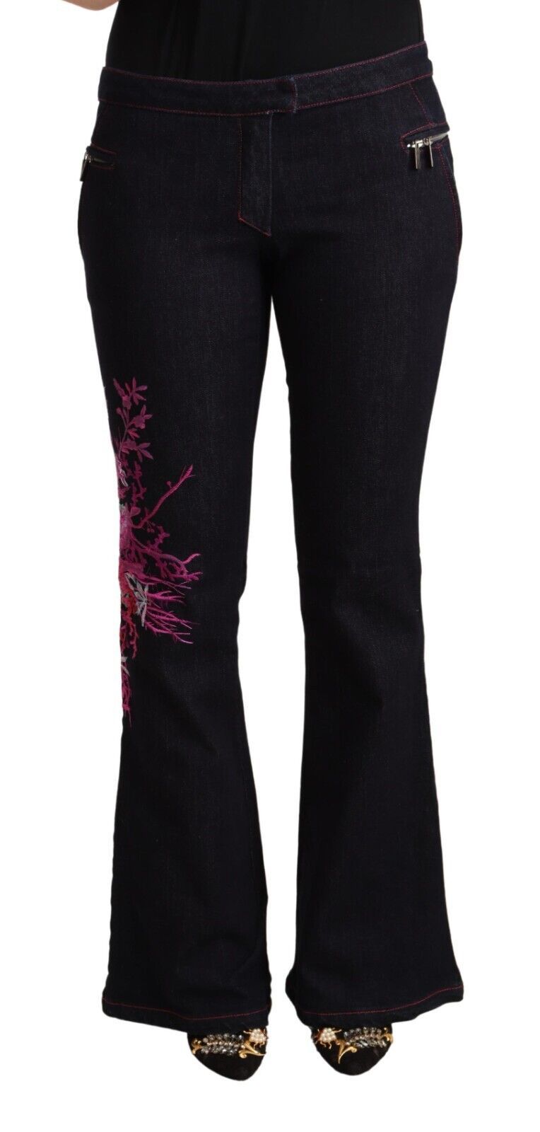 Exte Schwarze Schlagjeans aus Baumwolle mit mittlerer Taille