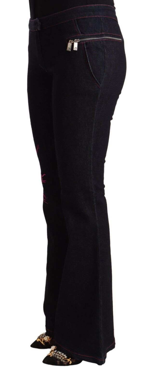 Exte Schwarze Schlagjeans aus Baumwolle mit mittlerer Taille