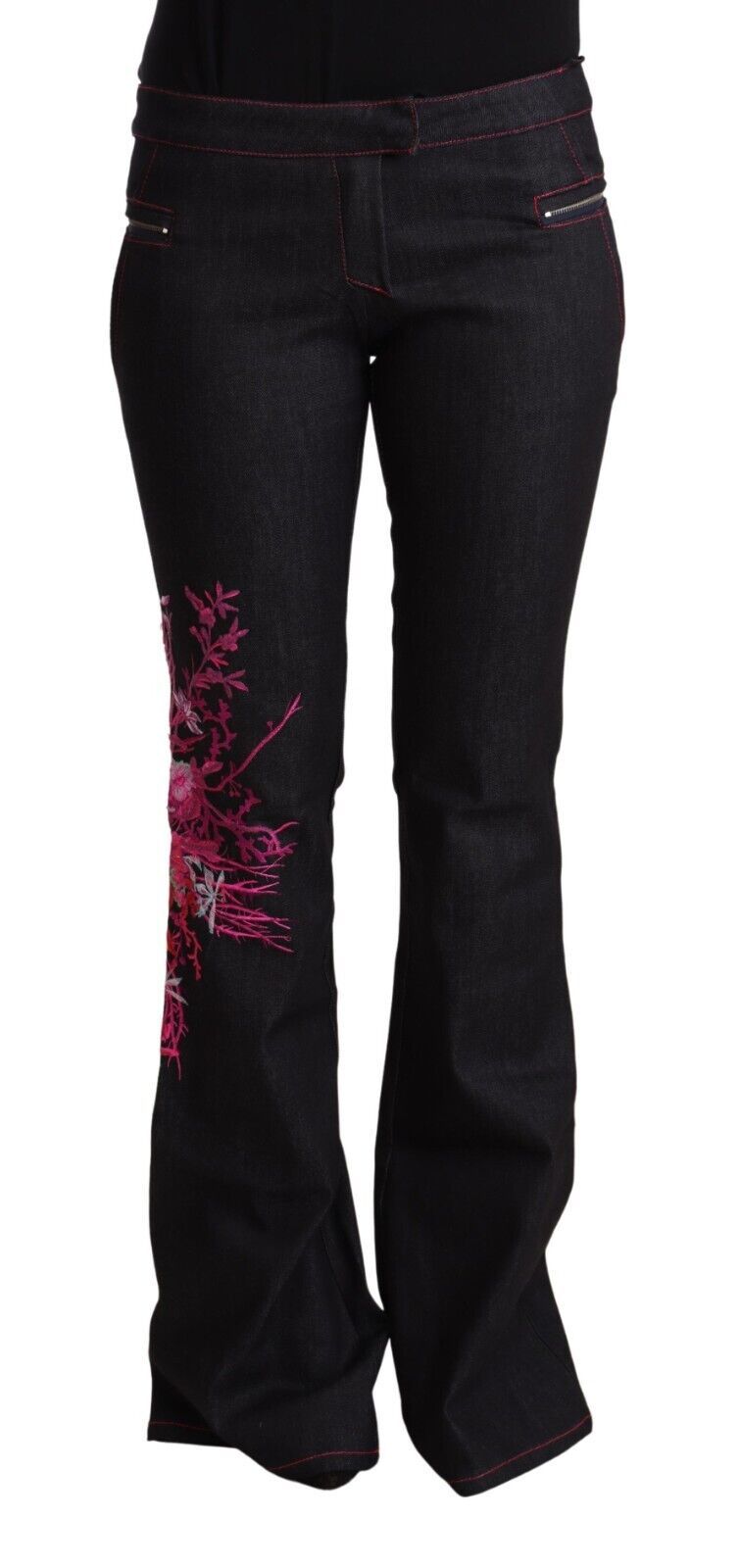 Exte Schwarze Jeans aus Baumwollstretch mit mittlerer Taille und Schlag