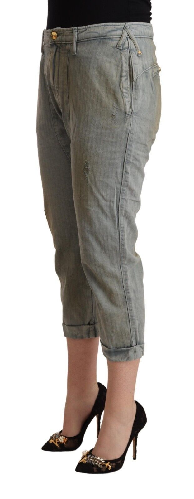 CYCLE – Graue Skinny-Shorts aus 100 % Baumwolle mit mittlerer Taille