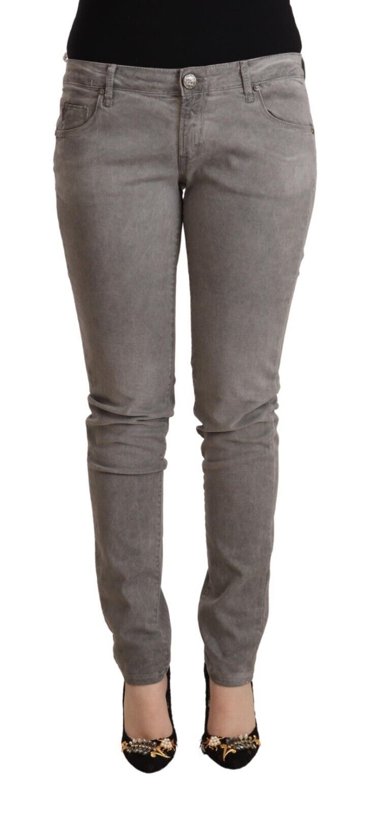 Jean slim en denim de coton lavé gris clair Acht