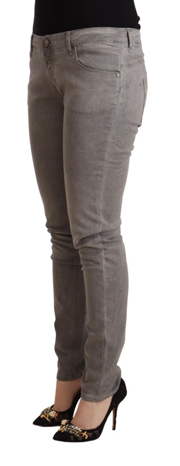 Jean slim en denim de coton lavé gris clair Acht