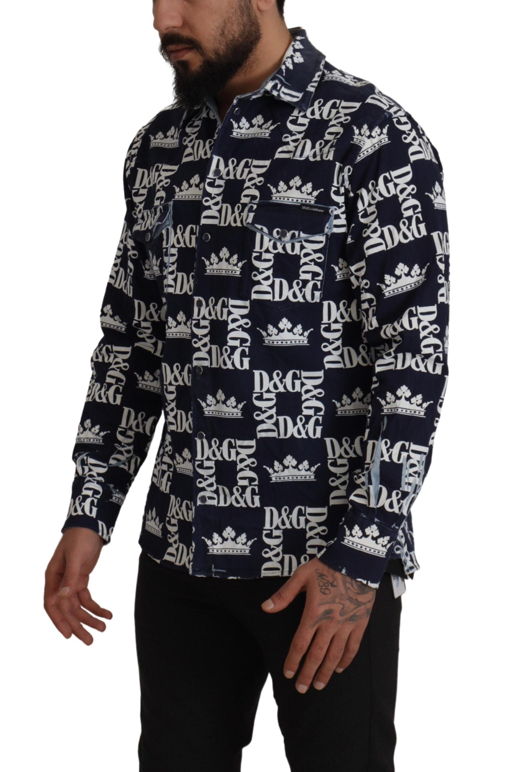 Chemise décontractée en jean stretch bleu avec logo DG Dolce & Gabbana