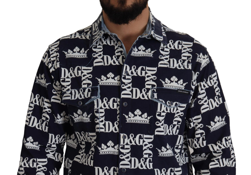 Chemise décontractée en jean stretch bleu avec logo DG Dolce & Gabbana