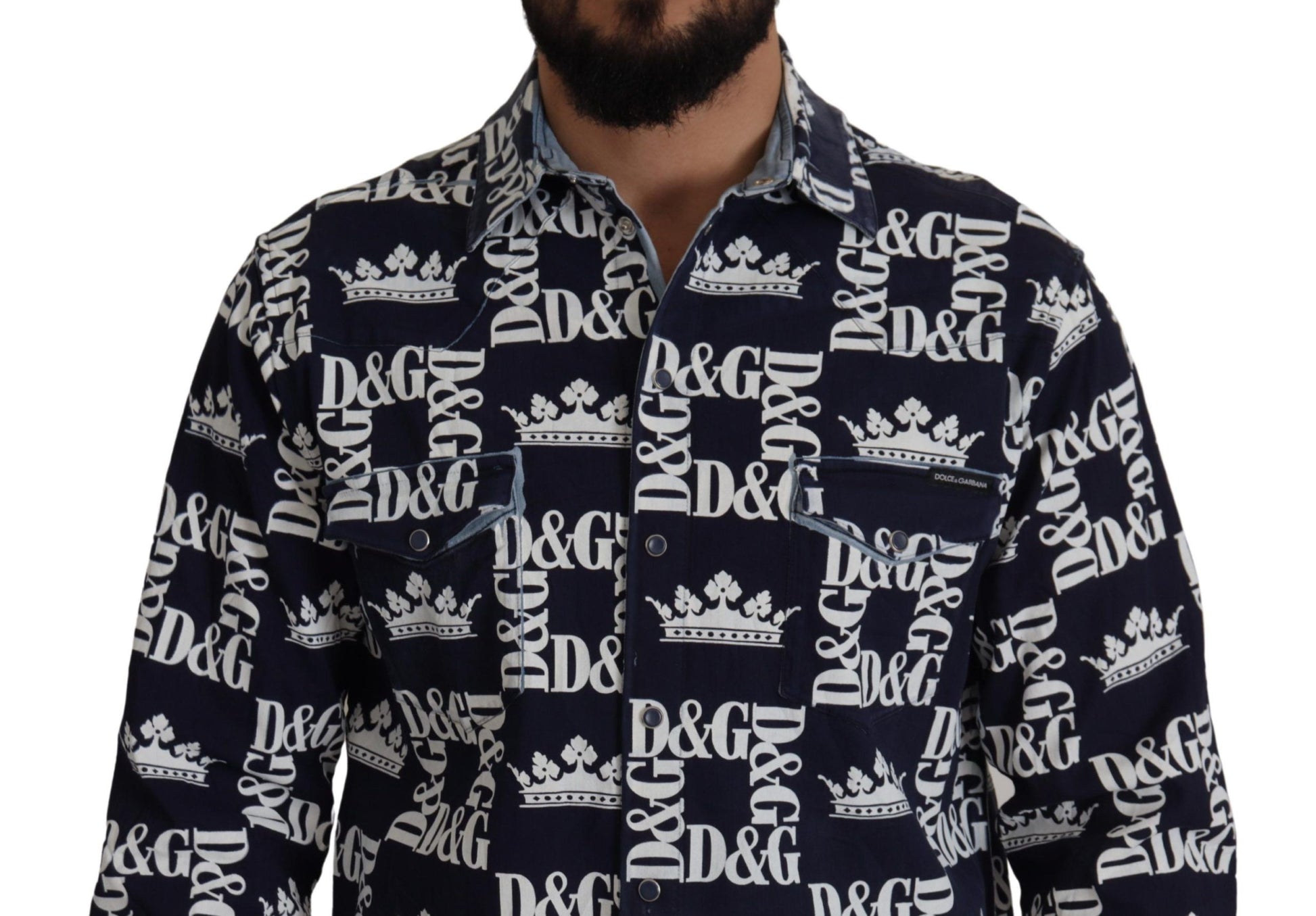 Chemise décontractée en jean stretch bleu avec logo DG Dolce & Gabbana