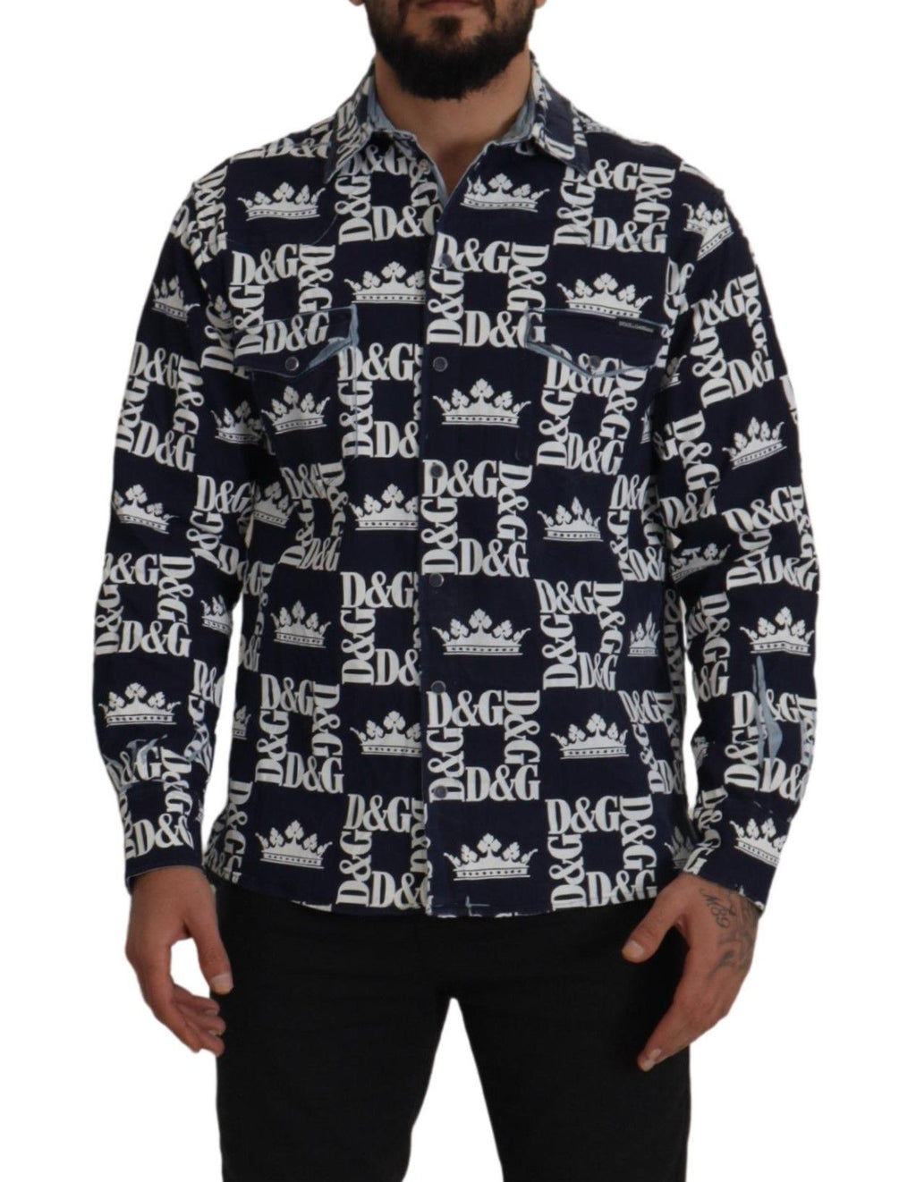 Chemise décontractée en jean stretch bleu avec logo DG Dolce & Gabbana