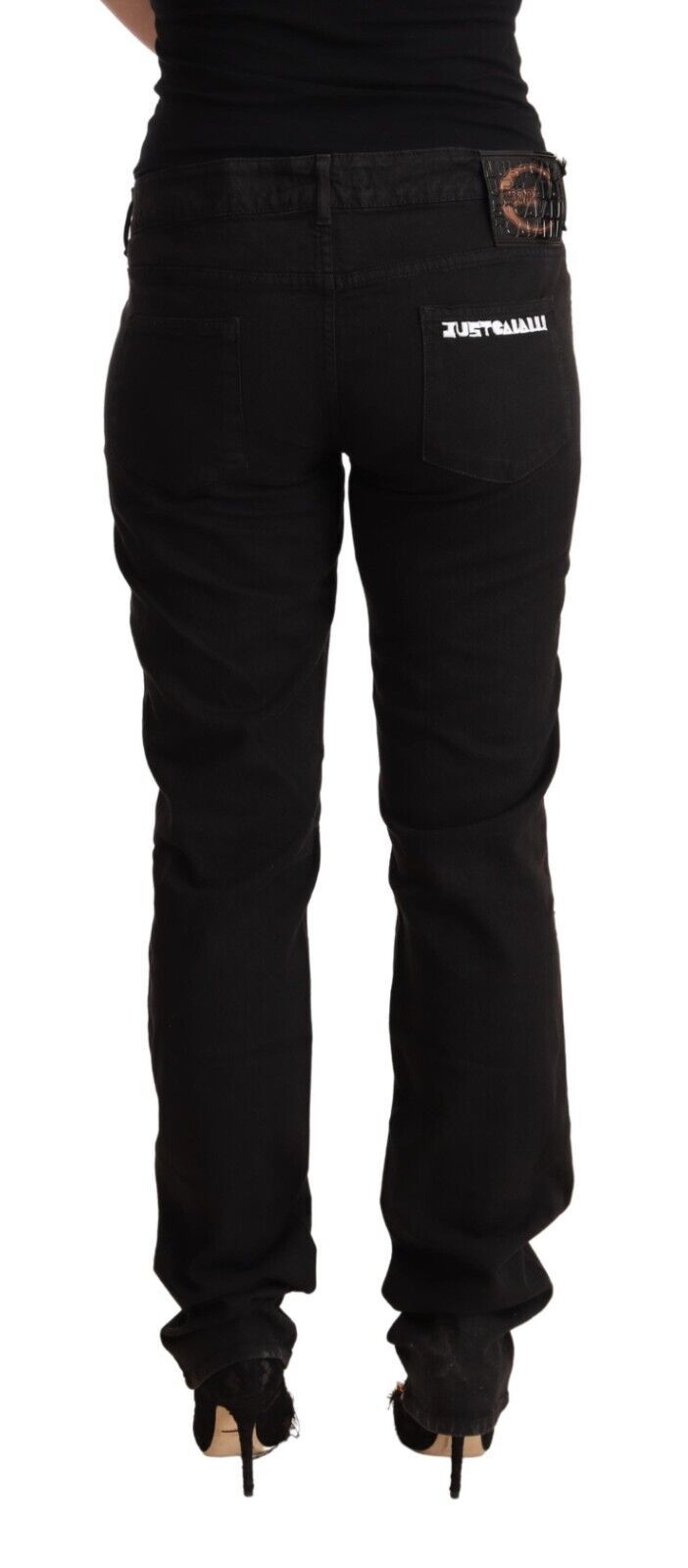 Jeans Skinny Just Cavalli en Coton Denim Noir Taille Moyenne