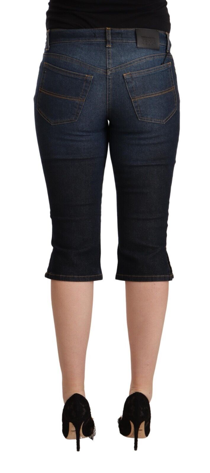Jean en denim capri slim taille basse GF Ferre en coton stretch bleu