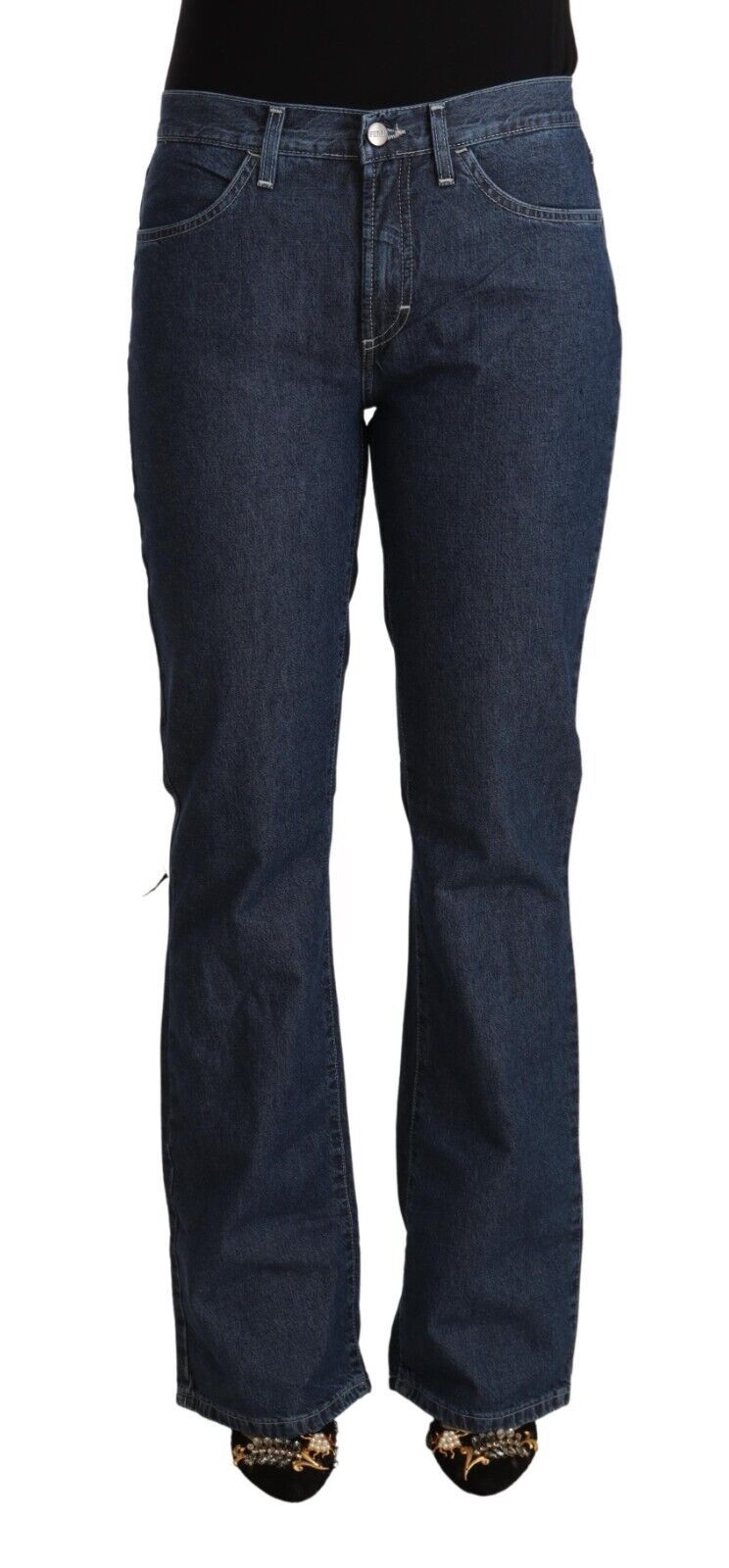 Jean en jean évasé taille mi-haute en coton bleu GF Ferre