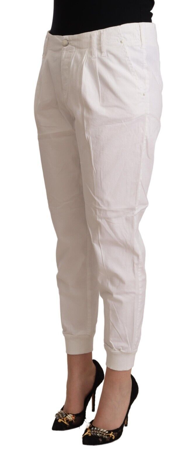 Met – Weiße, konisch zulaufende Cropped-Hose aus Baumwolle mit mittlerer Taille