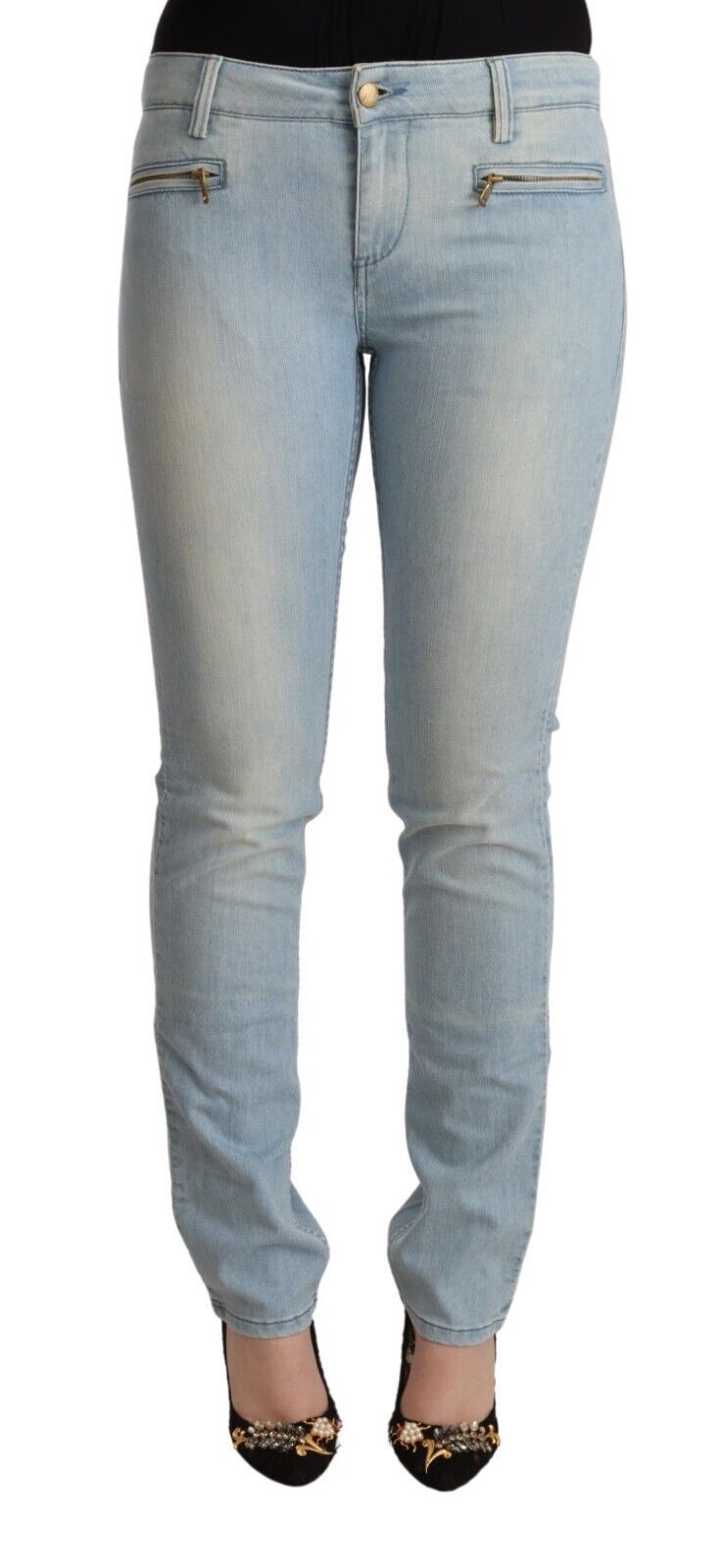 MILA SCHÖN Jean Slim Taille Mi-Haute en Coton Bleu Clair