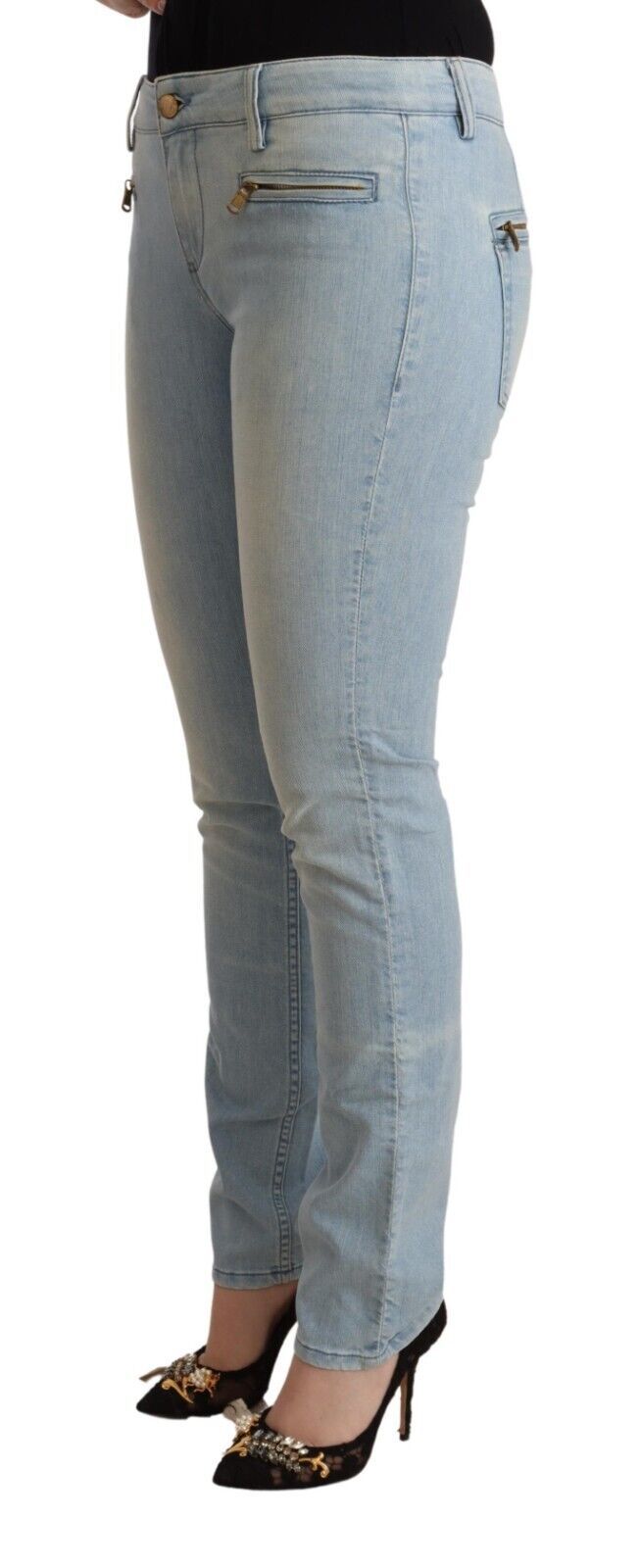 MILA SCHÖN Jean Slim Taille Mi-Haute en Coton Bleu Clair
