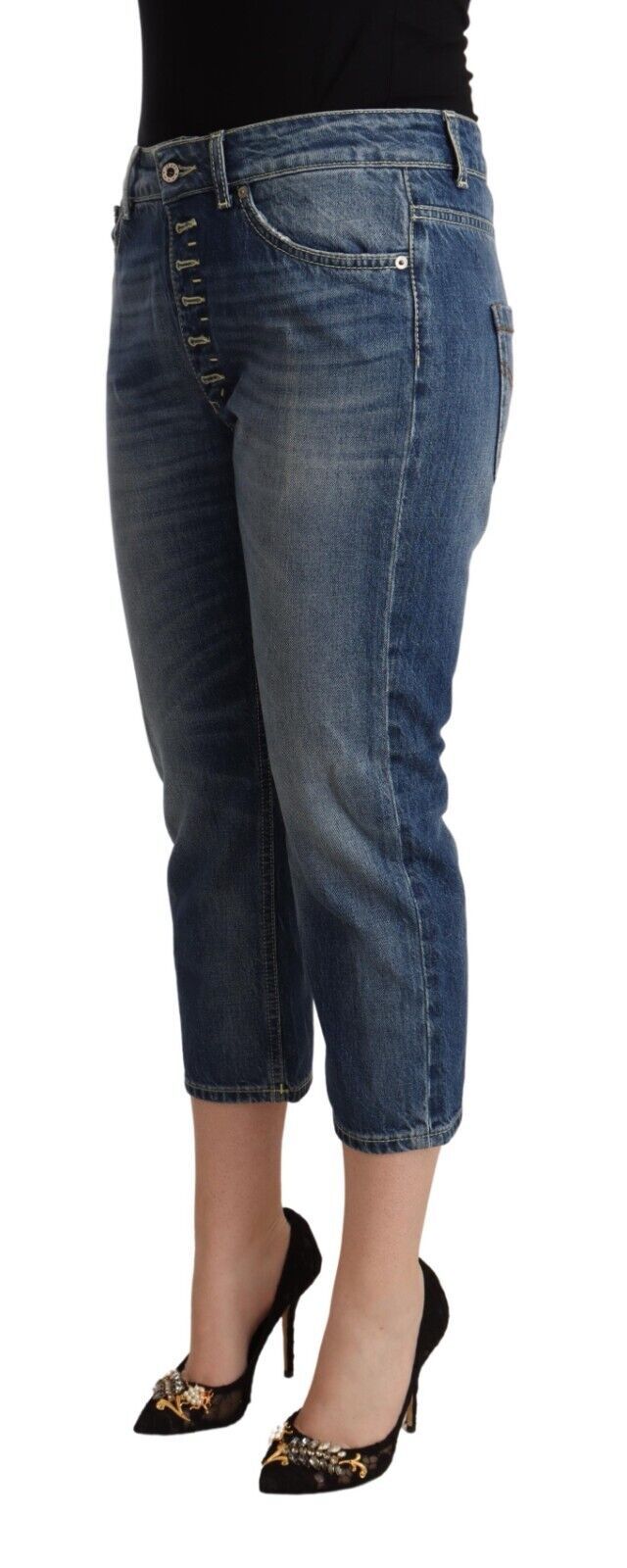 Dondup – Capri-Jeans aus verwaschenem Denim mit mittlerer Taille in Blau