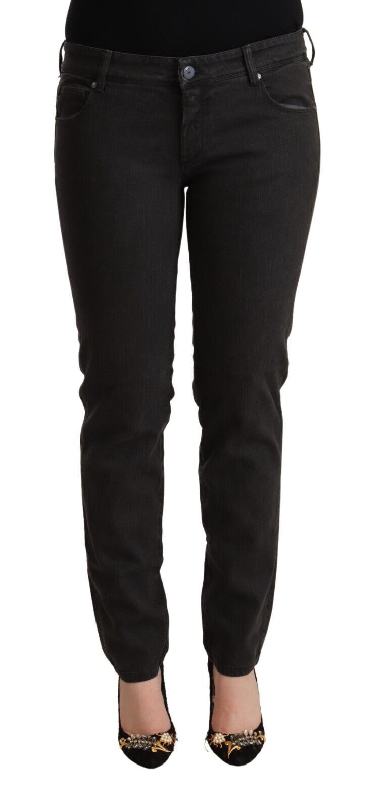 Ermanno Scervino Jean Skinny Taille Basse en Coton Denim Noir