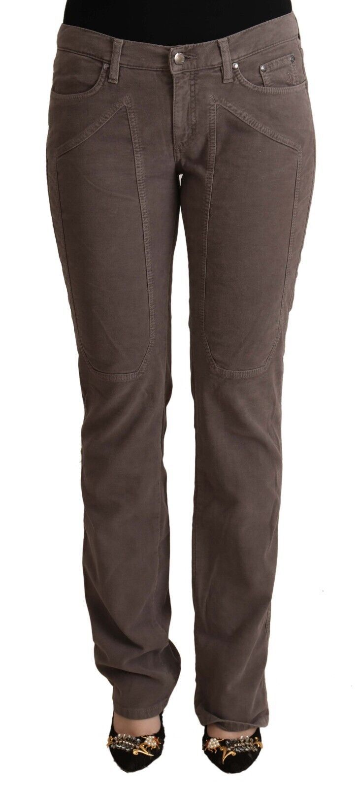 Jeckerson – Braune Jeans aus Baumwolle mit niedriger Taille und ikonischen Patches am Bein