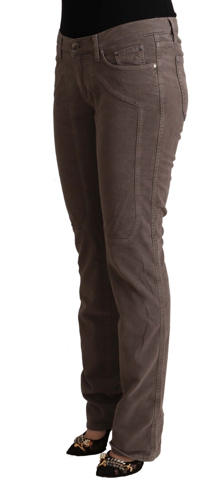 Jeckerson – Braune Jeans aus Baumwolle mit niedriger Taille und ikonischen Patches am Bein