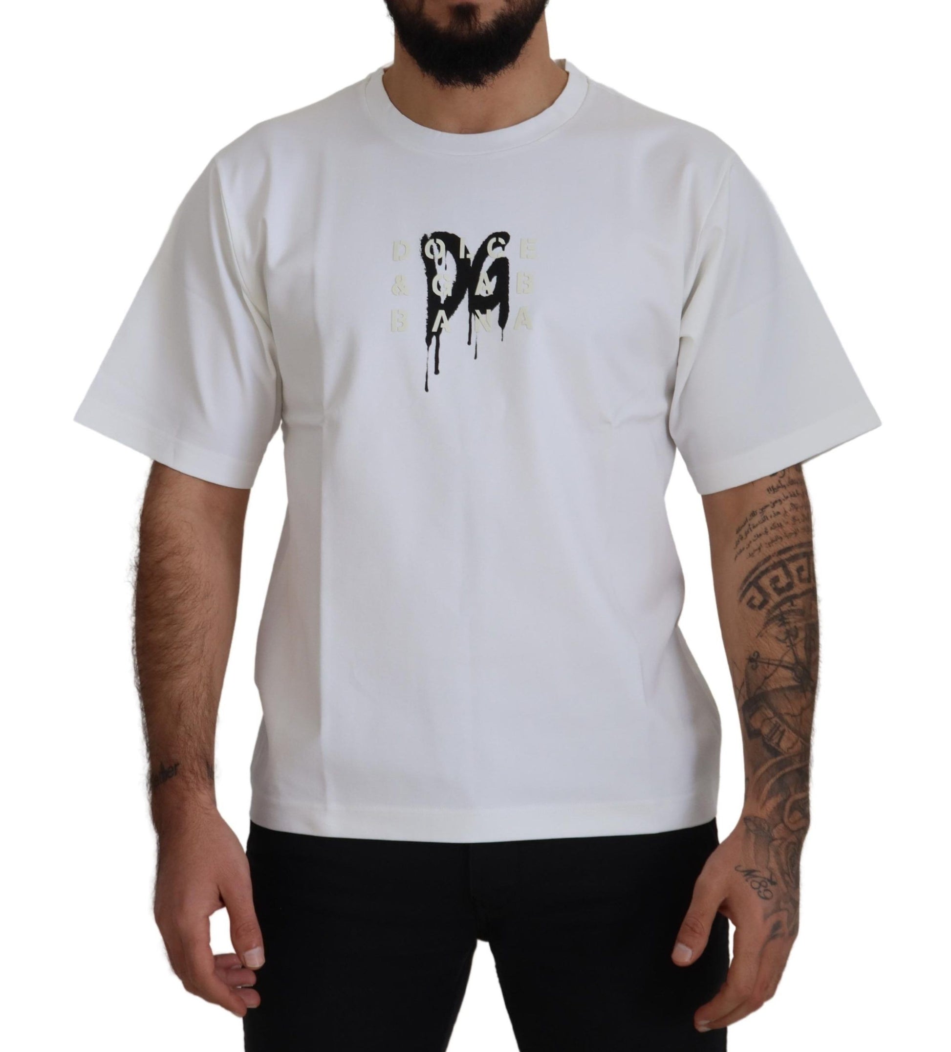 T-shirt à col rond en coton blanc avec imprimé logo Dolce & Gabbana