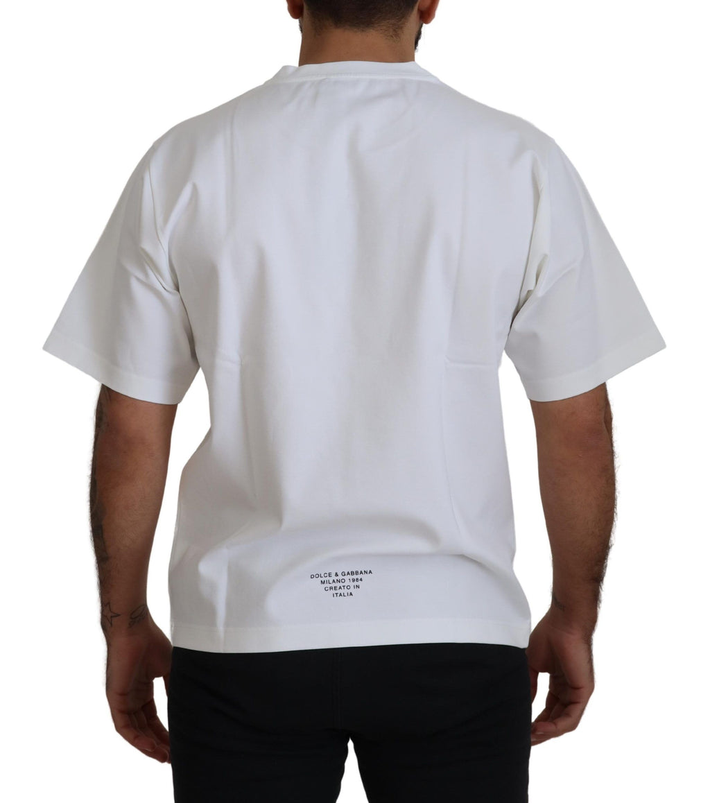 T-shirt à col rond en coton blanc avec imprimé logo Dolce & Gabbana