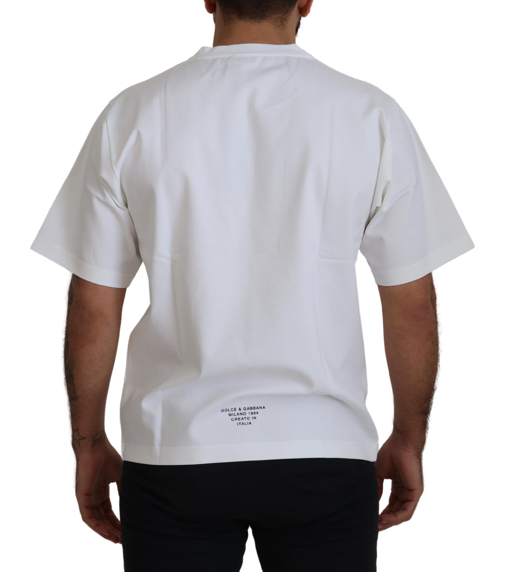 T-shirt à col rond en coton blanc avec imprimé logo Dolce & Gabbana