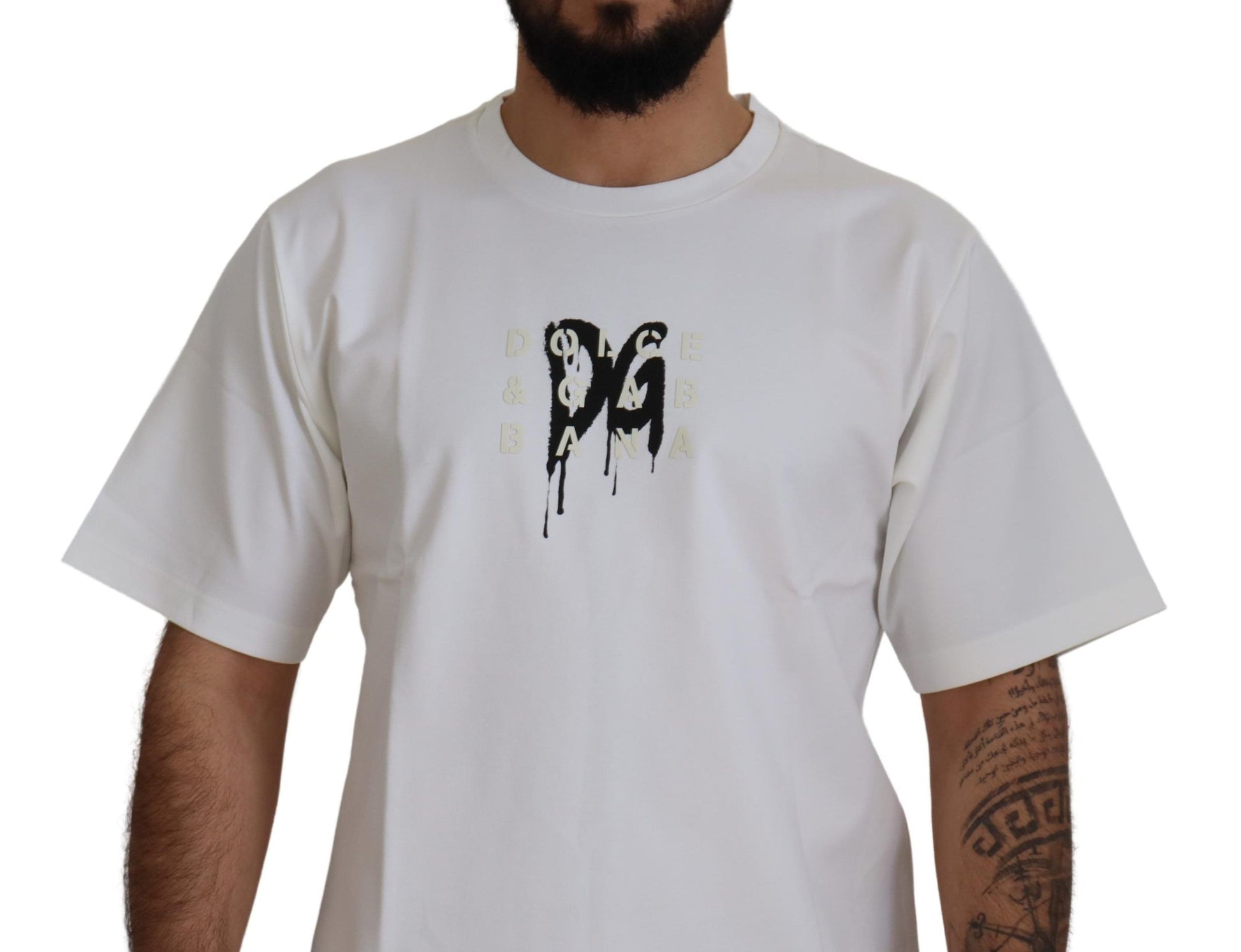 T-shirt à col rond en coton blanc avec imprimé logo Dolce & Gabbana