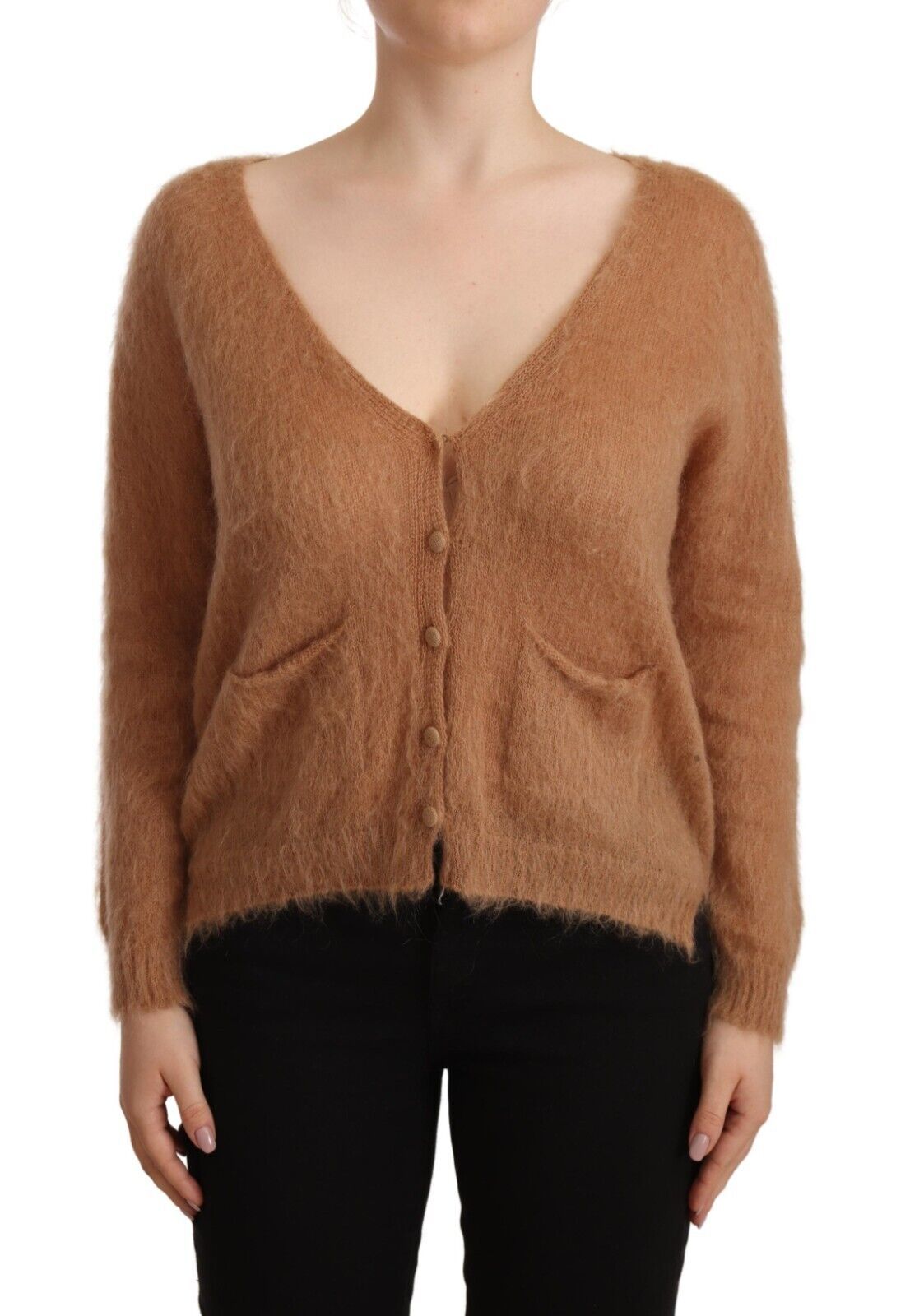 PINK MEMORIES Gilet marron col en V manches longues