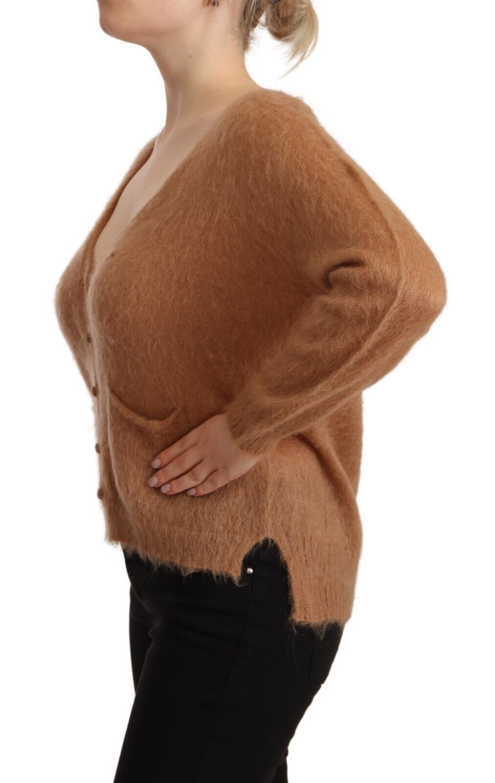 PINK MEMORIES Gilet marron col en V manches longues