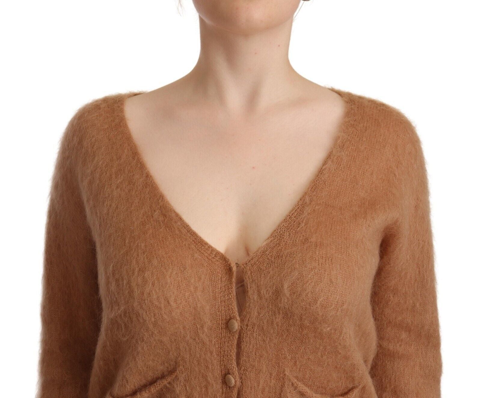 PINK MEMORIES Gilet marron col en V manches longues