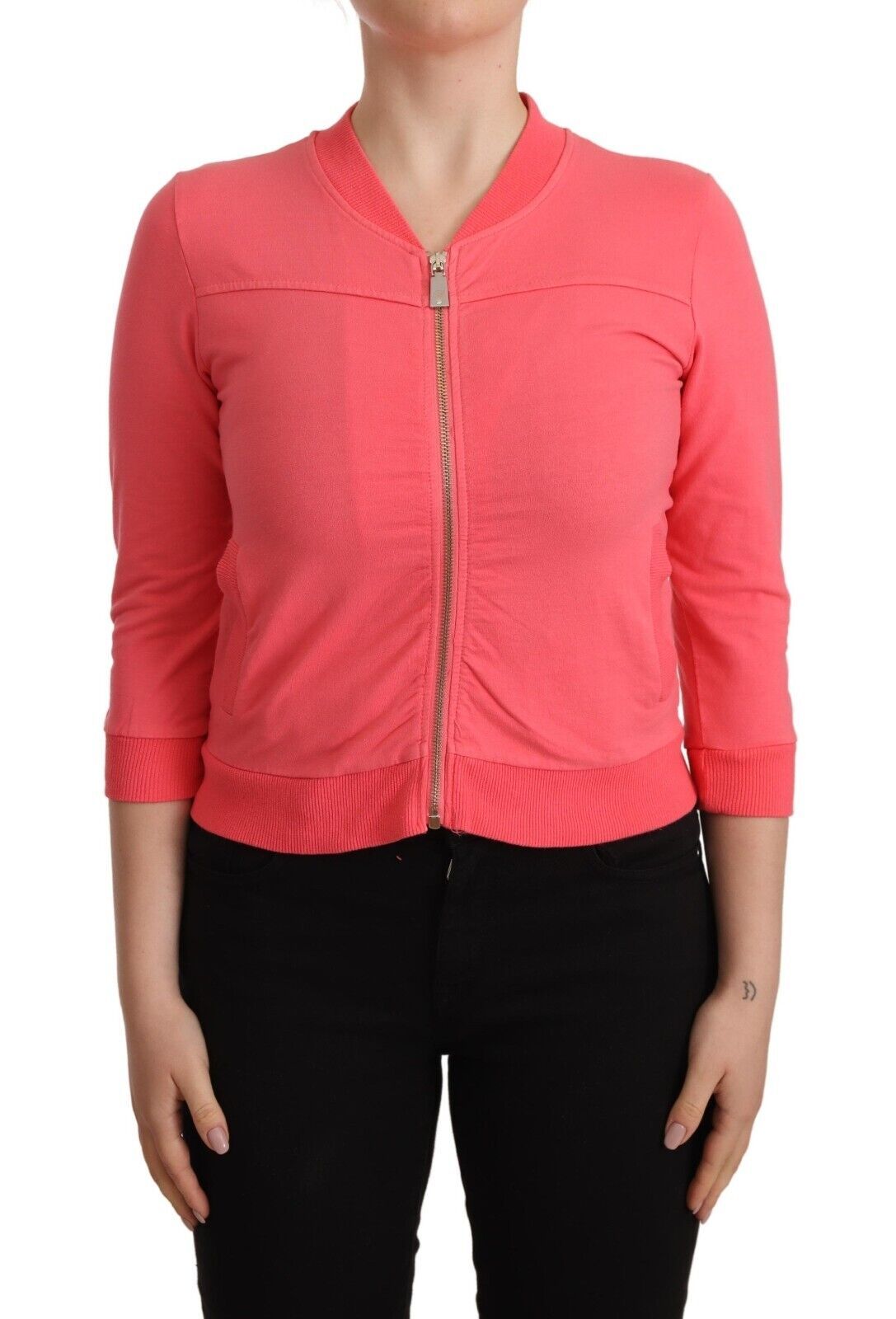 Blumarine – Rosa Pullover mit 3/4-Ärmeln und Reißverschluss und Verzierung