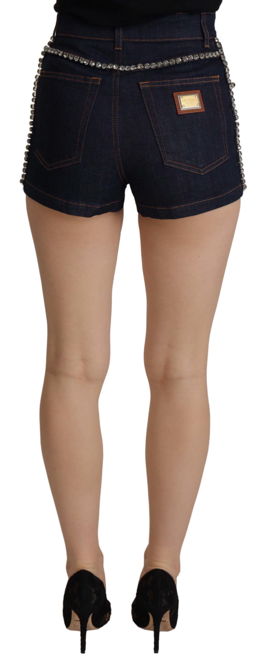 Short en jean stretch orné de cristaux Dolce & Gabbana
