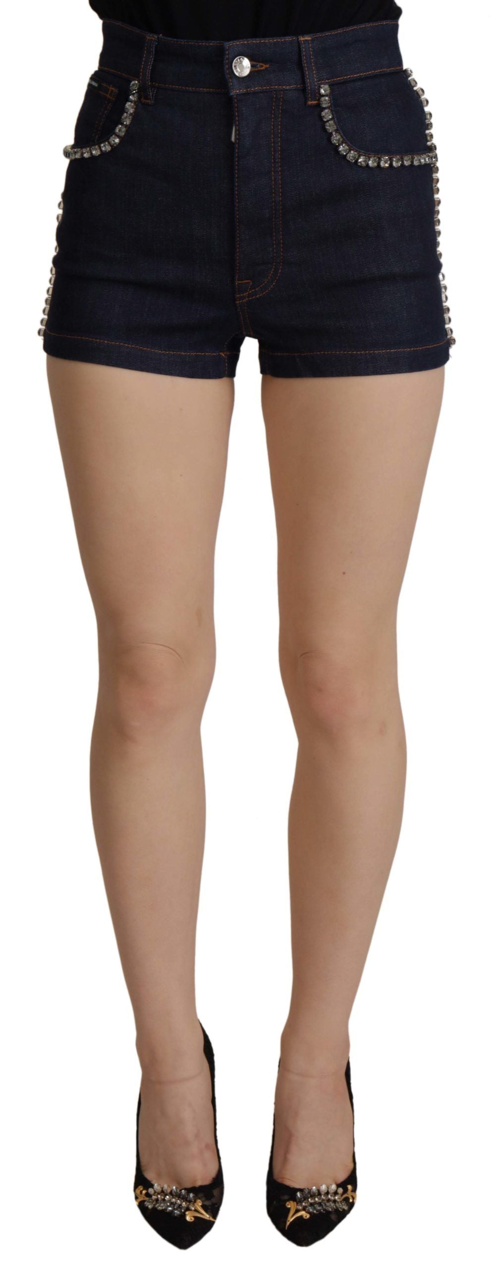 Short en jean stretch orné de cristaux Dolce & Gabbana