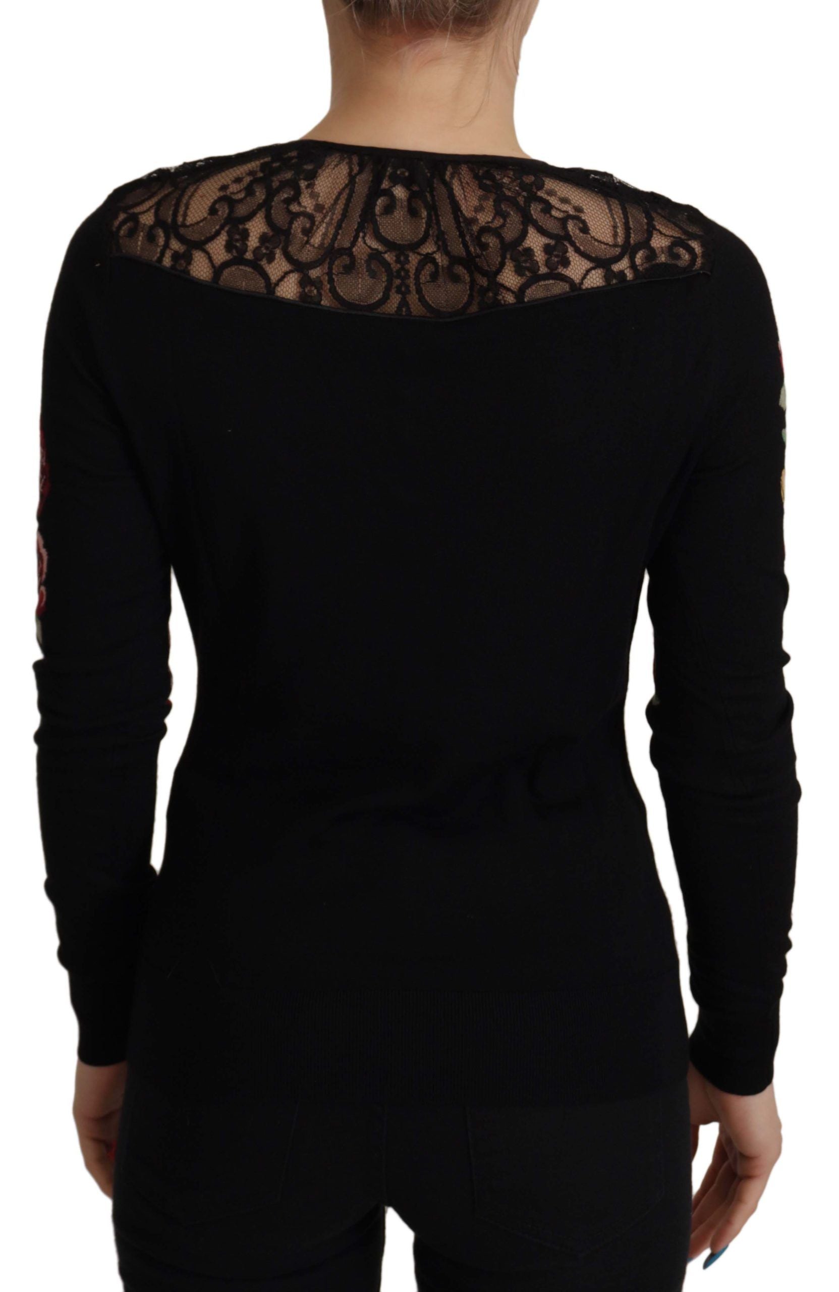 Cardigan en maille Dolce & Gabbana noir avec roses et dentelle
