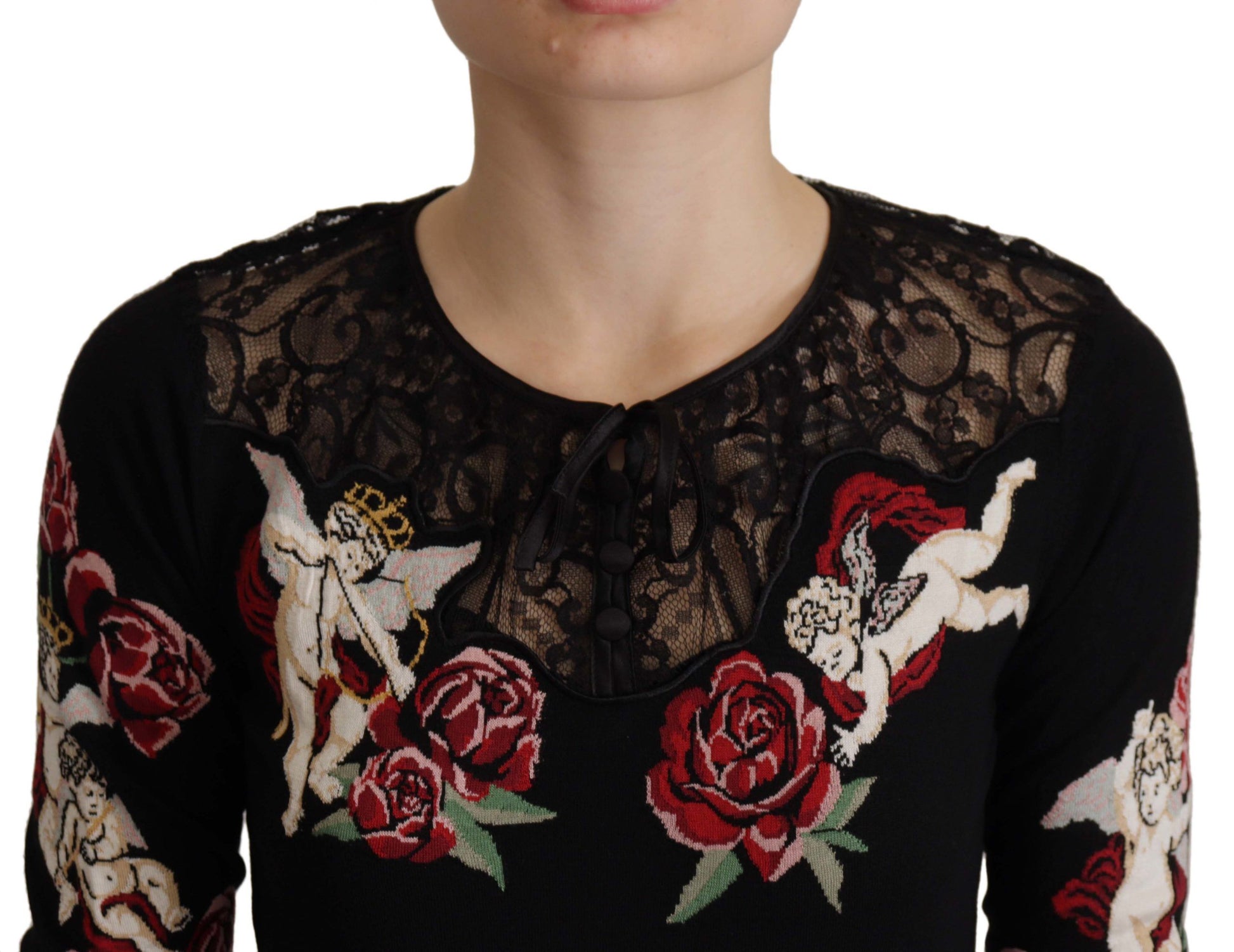 Cardigan en maille Dolce & Gabbana noir avec roses et dentelle