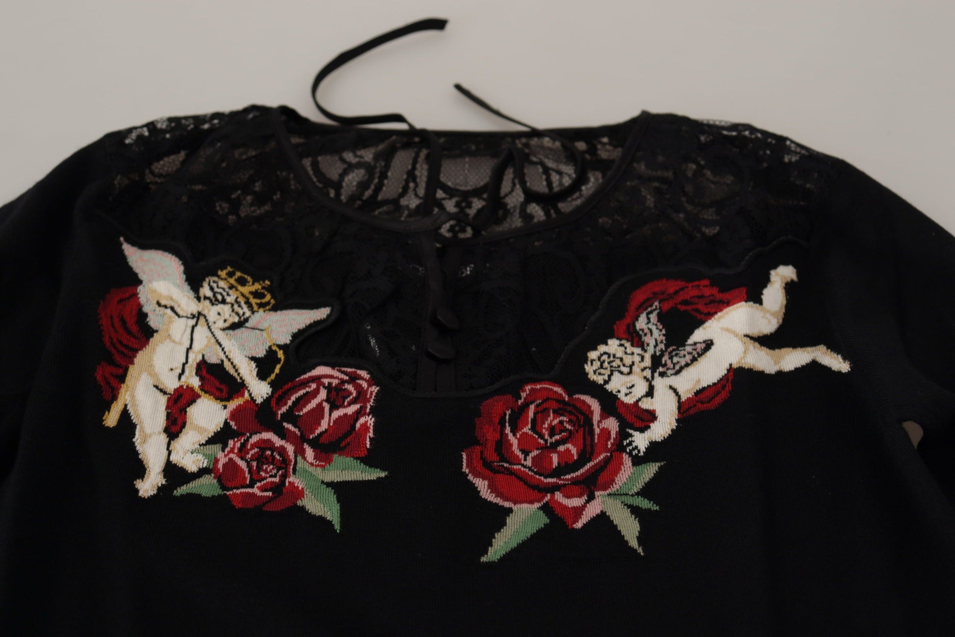 Cardigan en maille Dolce & Gabbana noir avec roses et dentelle