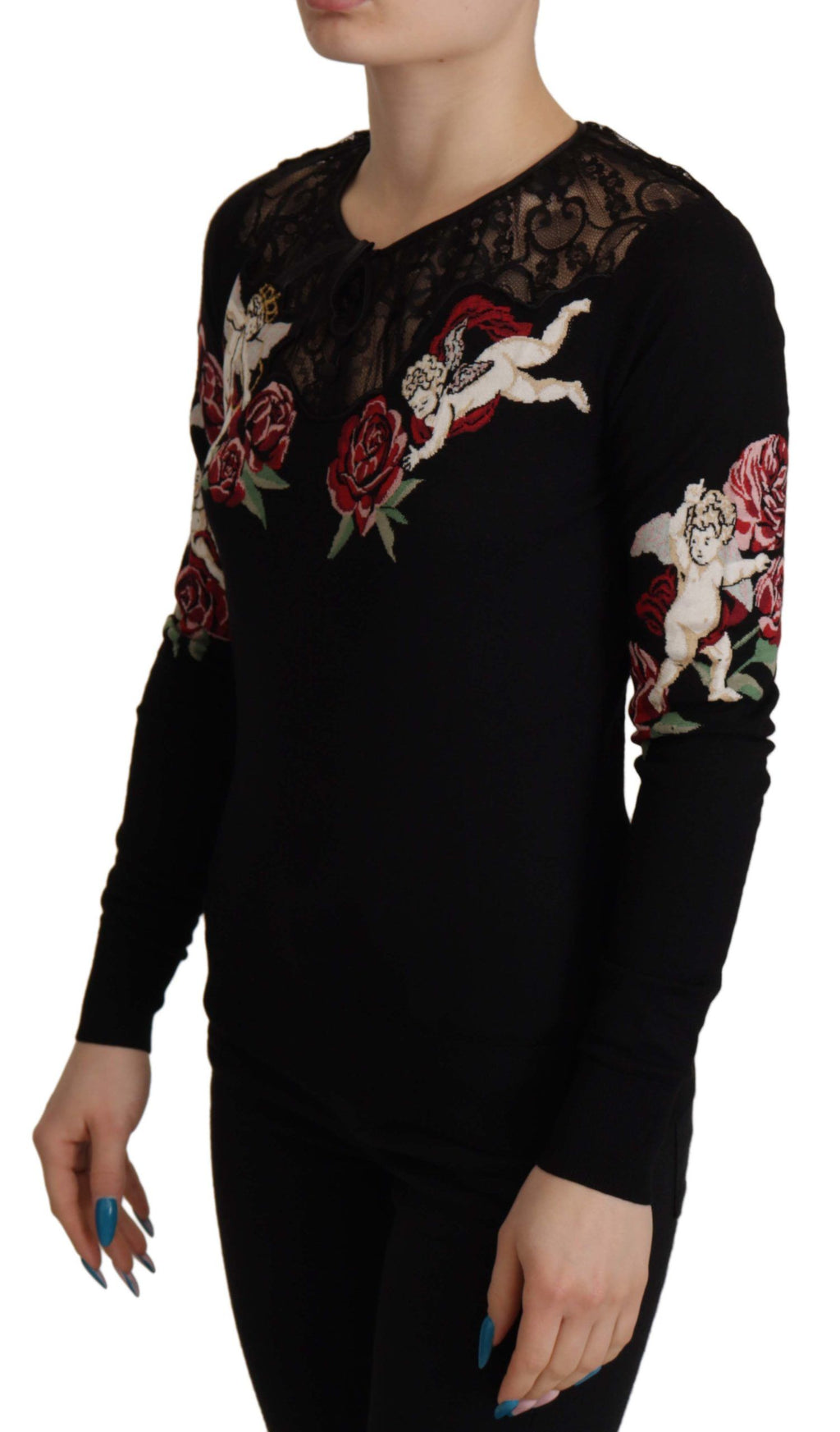 Cardigan en maille Dolce & Gabbana noir avec roses et dentelle