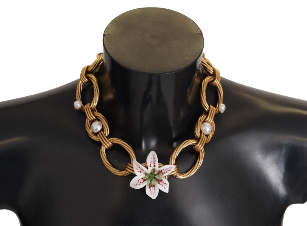 Dolce &amp; Gabbana – Elegante Halskette mit goldenem Lilienblüten-Anhänger