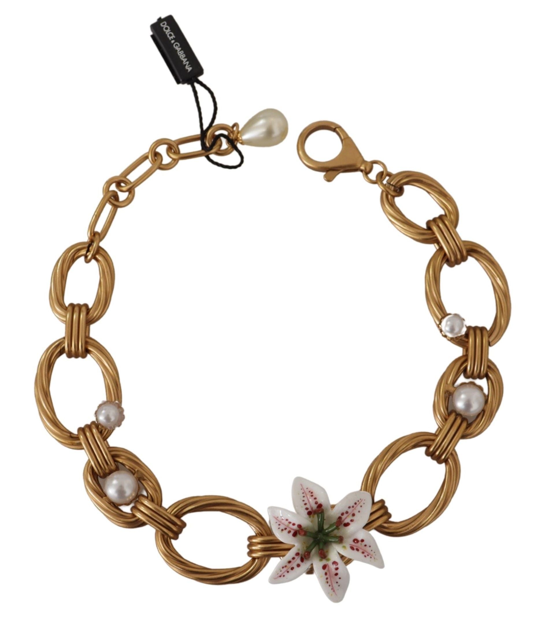Dolce &amp; Gabbana – Elegante Halskette mit goldenem Lilienblüten-Anhänger