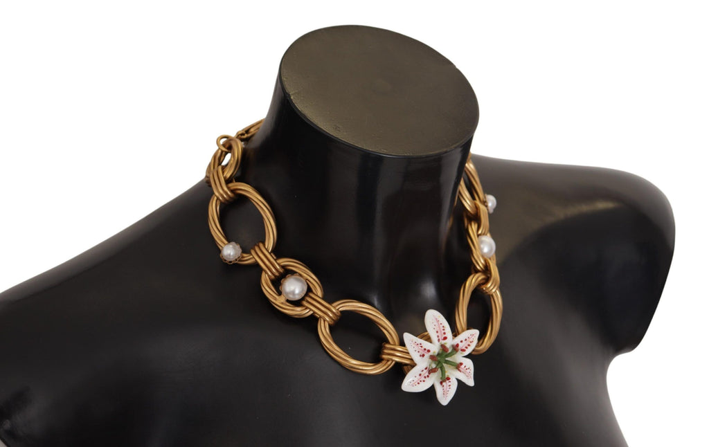 Dolce &amp; Gabbana – Elegante Halskette mit goldenem Lilienblüten-Anhänger