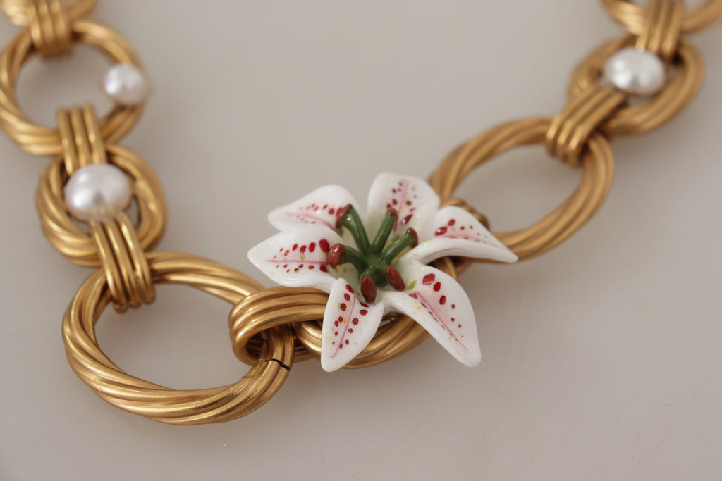 Dolce &amp; Gabbana – Elegante Halskette mit goldenem Lilienblüten-Anhänger
