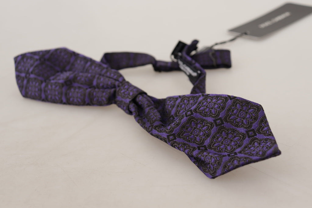 Nœud papillon réglable en soie à motif géométrique bleu Dolce & Gabbana