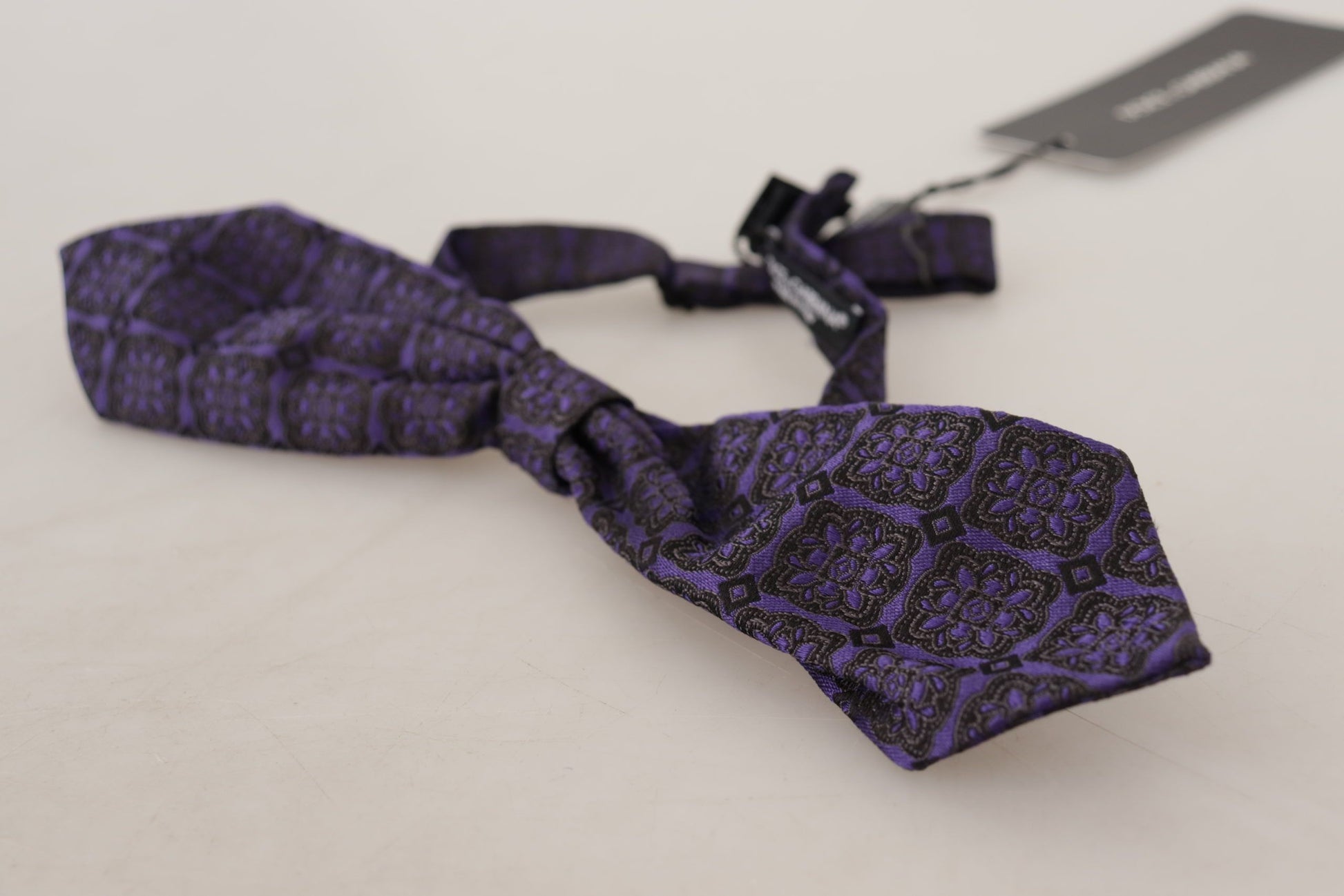 Nœud papillon réglable en soie à motif géométrique bleu Dolce & Gabbana