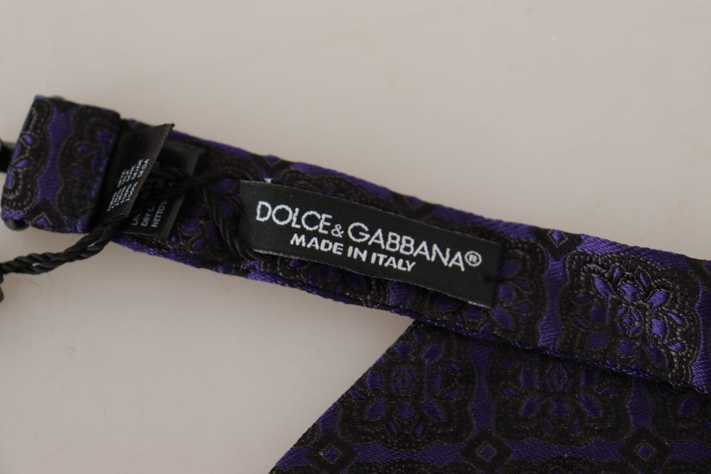 Nœud papillon réglable en soie à motif géométrique bleu Dolce & Gabbana